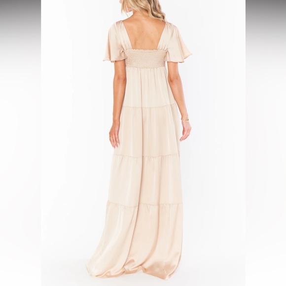 NWOT Show me your Mumu Nicole Maxi Satin Tiered Dress
Bridesmaid-Champagne - Picture 3 of 6